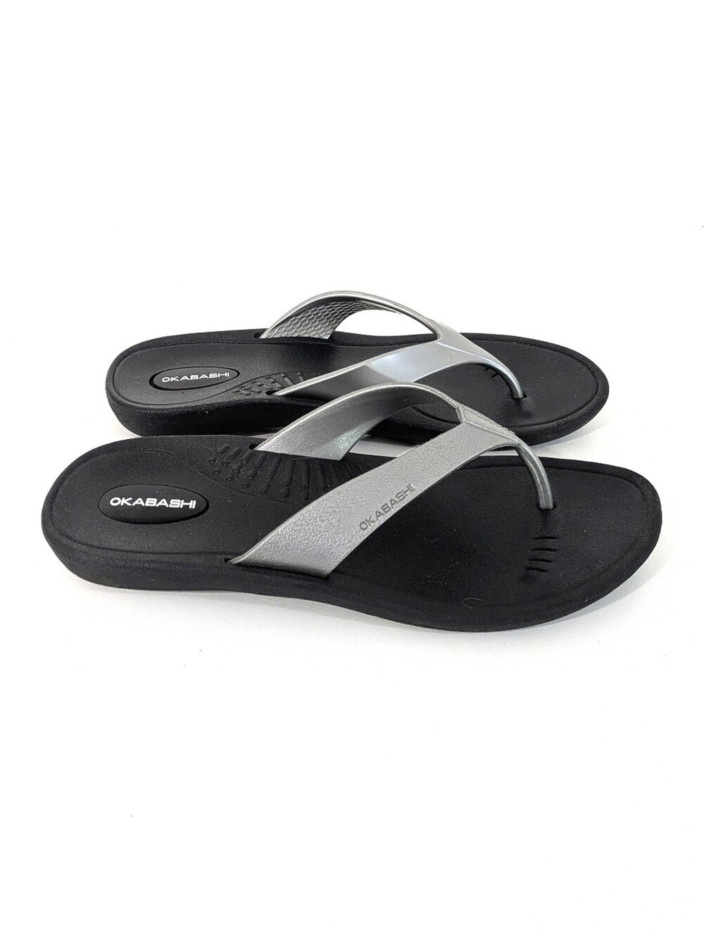 Okabashi Breeze Sandals - Silver & Black - Size Medium 6.5 / 7 / 7.5 Womens